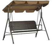Outsunny Balancín de Jardín Exterior de 3 Plazas con Toldo Ajustable Asiento de Ratán PE y Reposabrazos 167x112x153 cm Marrón