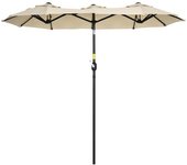 Outsunny Sombrilla Doble de Jardín 295x152x222 cm con Inclinación de 45° y Manivela para Terraza Balcón Piscina Color Caqui