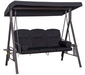 Outsunny Balancín de Jardín Exterior de 3 Plazas con Toldo Curvo 2 Bandejas Laterales y 2 Almohadas de Brazo 206x116x183 cm Negro