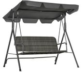 Outsunny Balancín de Exterior de Jardín de 3 Plazas con Toldo Ajustable Asiento de Ratán PE y Reposabrazos 167x112x153 cm Gris   Aosom España