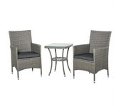Outsunny Conjunto de Muebles Ratán para Jardín Formado por 1 Mesa y 2 Sillones con Cojines Estructura de Metal y Ratán Gris   Aosom España