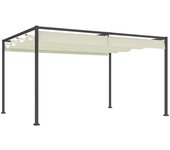 Outsunny Pérgola de Jardín 4x3m Cenador de Techo Retráctil de Poliéster Recubrimiento Resistente para Celebraciones Crema