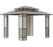 Outsunny Cenador de Jardín 3,6x3 m con Techo de Policarbonato Estructura de Acero Aluminio Protección Solar para Patio Exterior Marrón   Aosom España