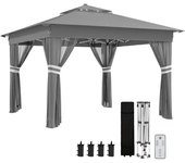 Outsunny Carpa Plegable 3x3 m con Doble Techo 4 Paredes 20 Luces LED Solares Altura Ajustable Mando a Distancia para Eventos Gris   Aosom España