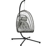 Outsunny Silla Colgante Plegable con Soporte y 2 Cojines Carga 100 kg para Interior y Exterior en Acabado de Ratán PE Gris Oscuro   Aosom España