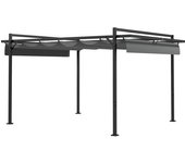 Outsunny Cenador de Jardín 3x4 m Gris Oscuro con Techo Retráctil de Poliéster y 12 Orificios de Drenaje Pérgola Elegante para Terraza   Aosom España