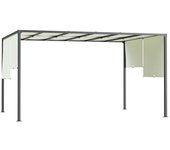 Outsunny Pérgola de Jardín 3x4 m con Techo Retráctil Luces LED Energía Solar Marco de Acero para Patio Terraza Crema   Aosom España