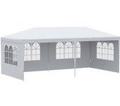 Outsunny Carpa de Jardín con Laterales Desmontables 6x3m Gazebo Pabellón con 4 Ventanas Transparentes Orificios de Drenaje Blanco   Aosom España