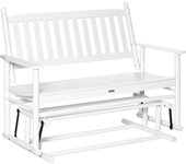 Outsunny Banco Balancín de Madera con Reposabrazos y Respaldo de Listones para Jardín Terraza Carga 250 kg 125x68,5x102 cm Blanco   Aosom España