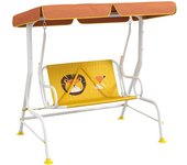 Outsunny Balancín de Jardín Exterior de 2 Plazas con Patrón de León Toldo Ajustable en Ángulo Carga 60 kg 110x70x110 cm Amarillo   Aosom España