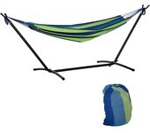 Outsunny Hamaca con Soporte 298x117 cm para Camping con Altura Ajustable y Bolsa de Transporte Carga 120 kg Rayas Verdes y Azules   Aosom España