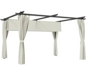 Outsunny Pérgola con Techo Retráctil 4x3 m Cenador con Paredes Laterales Anti-UV Resistente al Agua para Jardín Patio Crema