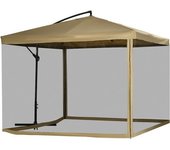 Outsunny Sombrilla de Jardín Excéntrica 296x296x265 cm con Manivela Mosquitera y Base Cruzada para Terraza Patio Color Beige   Aosom España