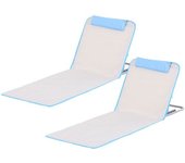 Outsunny Conjunto de 2 Esterillas de Playa con Respaldo Reclinable 5 Niveles Bolsa de Transporte y Reposacabezas 48x134x36-45 cm Beige   Aosom España