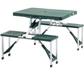 Outsunny Mesa Maleta de Camping Plegable Portátil 4 Asientos y Agujero Sombrilla Estructura Aluminio Playa Picnic 84.5x64.5x66cm Verde   Aosom España