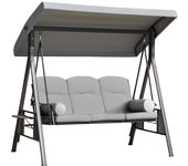 Outsunny Columpio Balancín Jardín 3 Plazas con Techo Parasol Cojines Bandeja Bebidas y Marco de Metal Max.360 kg 116x206x183cm Gris   Aosom España