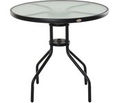 Outsunny Mesa de Jardín Redonda Mesa Comedor de Cristal Templado con Agujero para Sombrilla y Estructura Metálica Ø80x72 cm Negro   Aosom España