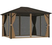 Outsunny Cenador para Jardín 3x3,65 m Pérgola de Jardín con Doble Techo 4 Paredes Laterales 4 Mosquiteras y Anti-UV Café