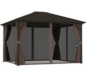 Outsunny Cenador para Jardín 3x3,65 m Pérgola de Jardín con Doble Techo 4 Paredes Laterales 4 Mosquiteras y Anti-UV Café