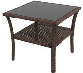 Outsunny Mesa de Ratán Cuadrada 50x50x45 cm Mesa de Jardín con Estante Encimera de Cristal y Marco de Acero Carga 30 kg Marrón   Aosom España