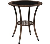 Outsunny Mesa de Jardín Redonda Marrón con Estante Marco de Acero y Encimera de Cristal para Terraza Patio Carga 50 kg Ø64x71 cm   Aosom España