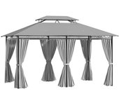 Outsunny Cenador para Jardín 3x4 m con Doble Techo Paredes Laterales Resistente al Agua para Exterior Terraza Patio Gris Oscuro