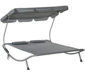 Outsunny Tumbona Doble con Toldo Ajustable Tumbona de Jardín para 2 Personas con Cojines y 2 Ruedas 200x175x134 cm Gris