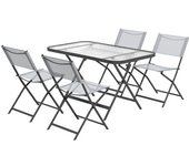 Outsunny Mesa y Sillas Jardín Conjunto de muebels Plegables con Mesa de Vidrio Templado Moderno Terraza Patio Gris  Aosom España