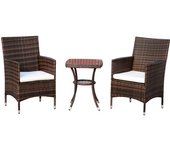 Outsunny Conjunto de Muebles Ratán para Jardín Formado por 1 Mesa y 2 Sillones con Cojines Estructura de Metal y Ratán Marrón   Aosom España
