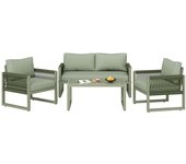 FC Conjunto de Salón de Jardín Conjunto de Muebles de Jardín Moderno de 4 Piezas de Cuerda con Cojines de Asiento Verde   Aosom España