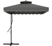 Outsunny Sombrilla Terraza Exterior con Techo Doble con Borde Ondulado Manivela y Base Cruzada 243x243x251 cm Gris Oscuro