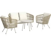Outsunny Conjunto de Jardín de 4 Piezas con Sofá Sillones y Mesa de Ratán Sintético Cojines Cómodos y Resistente a Rayos UV