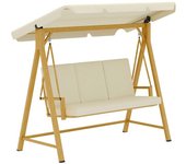 Outsunny Balancín de Jardín con Toldo Ajustable para Tres Personas Estructura Metálica y Cojines 195x120x170 cm Beige