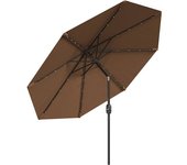 Outsunny Sombrilla de Jardín Ø265 cm con 32 Luces LED Solares Manivela y Poste de Acero para Patio Terraza Marrón