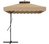 Outsunny Sombrilla Terraza Exterior con Techo Doble con Borde Ondulado Manivela y Base Cruzada 243x243x251 cm Caqui