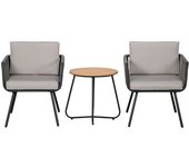 Outsunny Conjunto de Muebles de Jardín de Ratán 3 Piezas Incluye 1 Mesa y 2 Sillones con Cojines Acolchados Gris