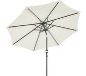 Outsunny Sombrilla de Jardín Ø292x252 cm con Luces LED Solares Inclinación Ajustable y Manivela para Patio Terraza Crema