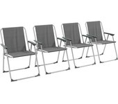 Outsunny Conjunto de 4 Sillas de Camping Plegables con Reposabrazos para Jardín Terraza Carga 120 kg 53x54x76 cm Gris