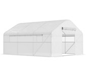 Outsunny Invernadero de Jardín Invernadero de Túnel con Cubierta de PE Anti-UV Puerta Enrollable con Cremallera 4x3x2 m Blanco   Aosom España