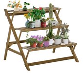 Outsunny Estantería para Plantas de Madera Escalera 3 Estantes Plegables Soporte Macetas Flores 101x83x88 cm Marrón   Aosom España