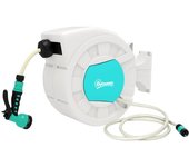 Outsunny Carrete de Manguera Retráctil 20 +2 m con Soporte Boquilla de 7 Funciones y Bloqueo Retorno Automático Gris