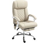 Homcom Silla de Oficina de Masaje con Respaldo Alto Reclinable con Calor Lumbar Reposapiés y Ruedas 66x70x112-120 cm Beige