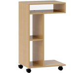 Homcom Mesa Auxiliar para Sofá Mesa Auxiliar en Forma de C con Ruedas Compartimentos Abiertos 40x30x69 cm Roble