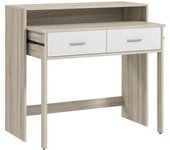 Homcom Mesa Consola Escritorio Extensible de 2 Niveles con Rieles Deslizantes 2 Cajones y 2 Ruedas 95x35x87 cm Roble