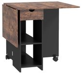Homcom Mesa de Cocina Plegable con Ruedas Alas Abatibles Cajón y Estantes para 2-4 Personas 120x72x75 cm Marrón Rústico y Negro