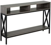 Homcom Mueble Recibidor Mesa Consola Estilo Industrial Vintage con 3 Estantes y Marco Metálico para Entrada 120x23,5x75 cm Gris y Negro   Aosom España