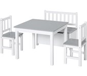 Homcom Mesa y Silla Infantil con 2 Sillas y Banco para Actividades para Niños de +3 Años para Dormitorio Gris y Blanco   Aosom España