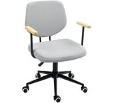 Homcom Silla de Oficina Moderna con Reposabrazos de Madera Asiento Ajustable y Ruedas para Oficina y Estudio 59x55x84-94cm Gris