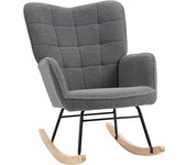 Homcom Silla Mecedora de Borreguito Sillón Balancín 40° con Patas de Madera de Haya Carga 120 kg 71x98x101 cm Gris Oscuro