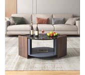 GL Store Mesa de Centro de Mármol Negro y Nogal con Líneas Únicas Mesa de Sala de Estar de Diseño Elegante Negro